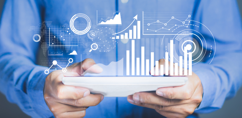 Data Analysis Cover Person holding a tablet about data analytics